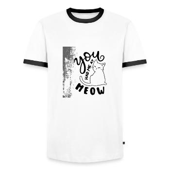 You Had Me at Meow - Adorable Cat Lover Design - Men's Ringer Shirt - white/black - Front - AI Model Female 172 light (172cm) & AI Model Male 178 dark (178cm)
