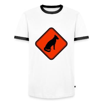 Chien Avertissement Avertissement Note Symbole de danger - T-shirt contrasté Homme - blanc/noir - Devant - AI Model Female 172 light (172cm) & AI Model Male 178 dark (178cm)