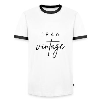 Anniversaire 1946 vintage - T-shirt contrasté Homme - blanc/noir - Devant - AI Model Female 172 light (172cm) & AI Model Male 178 dark (178cm)