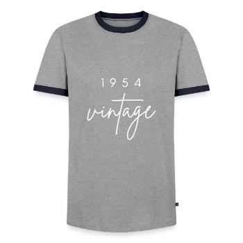 Jahrgang 1954 Geburtstag - Männer Kontrast-T-Shirt - Grau/Navy  - Vorne - AI Model Female 172 light (172cm) & AI Model Male 178 light (178cm)