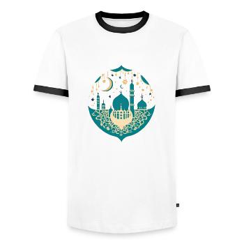 Ramadan Gift Eid Mubarak Islam Allah Muslim - Men's Ringer Shirt - white/black - Front - AI Model Female 172 light (172cm) & AI Model Male 178 dark (178cm)