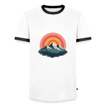Vintage Berg mit retro Sonnenuntergang - Männer Kontrast-T-Shirt - Weiß/Schwarz - Vorne - AI Model Female 172 light (172cm) & AI Model Male 178 dark (178cm)