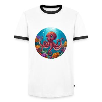 Oktopus in der Koralle - Männer Kontrast-T-Shirt - Weiß/Schwarz - Vorne - AI Model Female 172 light (172cm) & AI Model Male 178 dark (178cm)