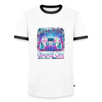 JOUEZ MAINTENANT - T-shirt contrasté Homme - blanc/noir - Devant - AI Model Female 172 light (172cm) & AI Model Male 178 dark (178cm)
