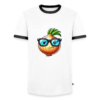 Cool onion – stylish vegetable design - Men's Ringer Shirt - white/black - Front - AI Model Female 172 light (172cm) & AI Model Male 178 dark (178cm)
