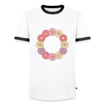 Vibrant Flower Wreath - Men's Ringer Shirt - white/black - Front - AI Model Female 172 light (172cm) & AI Model Male 178 dark (178cm)