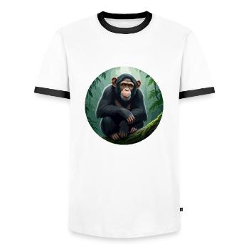 Chimpanzee on tree branch - Men's Ringer Shirt - white/black - Front - AI Model Female 172 light (172cm) & AI Model Male 178 dark (178cm)