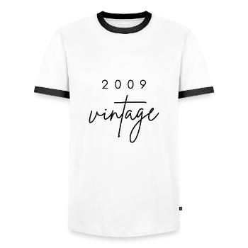 Jahrgang 2009 Jubiläum - Männer Kontrast-T-Shirt - Weiß/Schwarz - Vorne - AI Model Female 172 light (172cm) & AI Model Male 178 dark (178cm)