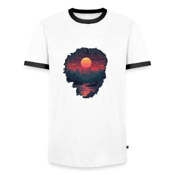 Hole to a pixelated world - Men's Ringer Shirt - white/black - Front - AI Model Female 172 light (172cm) & AI Model Male 178 dark (178cm)