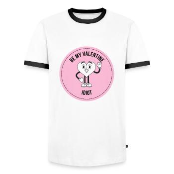 BE MY VALENTINE IDIOT : Salutation amusante pour la Saint-Valentin - T-shirt contrasté Homme - blanc/noir - Devant - AI Model Female 172 light (172cm) & AI Model Male 178 dark (178cm)