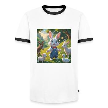 The Curious Rabbit’s Magical Meadow - Men's Ringer Shirt - white/black - Front - AI Model Female 172 light (172cm) & AI Model Male 178 dark (178cm)
