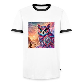 Krafttier Eule - Männer Kontrast-T-Shirt - Weiß/Schwarz - Vorne - AI Model Female 172 light (172cm) & AI Model Male 178 dark (178cm)