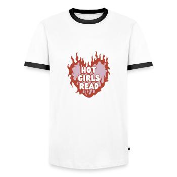 Hot Girls Read – Bücher & Feminismus - Männer Kontrast-T-Shirt - Weiß/Schwarz - Vorne - AI Model Female 172 light (172cm) & AI Model Male 178 dark (178cm)