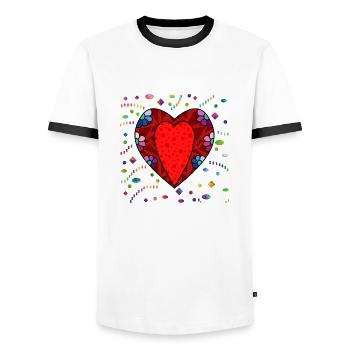 Heart - Men's Ringer Shirt - white/black - Front - AI Model Female 172 light (172cm) & AI Model Male 178 dark (178cm)