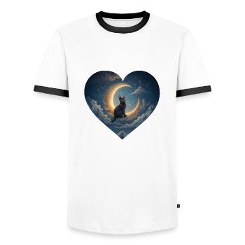 The cat in the moon - Men's Ringer Shirt - white/black - Front - AI Model Female 172 light (172cm) & AI Model Male 178 dark (178cm)