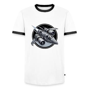 Spaceship silver - Men's Ringer Shirt - white/black - Front - AI Model Female 172 light (172cm) & AI Model Male 178 dark (178cm)