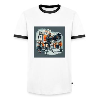 Camera studion 2 - Männer Kontrast-T-Shirt - Weiß/Schwarz - Vorne - AI Model Female 172 light (172cm) & AI Model Male 178 dark (178cm)