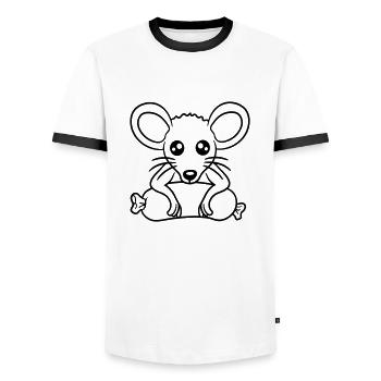 Mouse big sausage eating hunger sausage grilling - Men's Ringer Shirt - white/black - Front - AI Model Female 172 light (172cm) & AI Model Male 178 dark (178cm)
