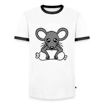 Mouse big sausage eating hunger sausage grilling - Men's Ringer Shirt - white/black - Front - AI Model Female 172 light (172cm) & AI Model Male 178 dark (178cm)