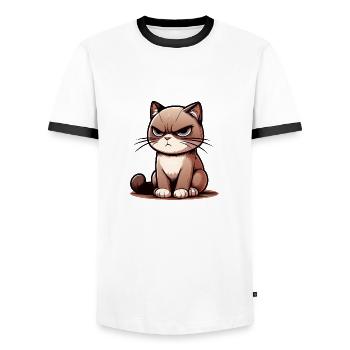 Cranky Cat - Männer Kontrast-T-Shirt - Weiß/Schwarz - Vorne - AI Model Female 172 light (172cm) & AI Model Male 178 dark (178cm)