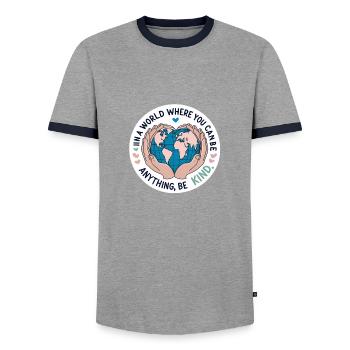 Be Kind World Compassion et unité sincères - T-shirt contrasté Homme - gris/marine  - Devant - AI Model Female 172 light (172cm) & AI Model Male 178 light (178cm)