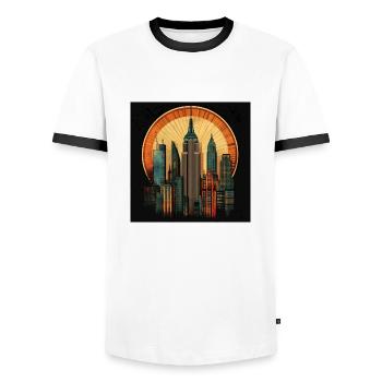 New York Art Deco - Männer Kontrast-T-Shirt - Weiß/Schwarz - Vorne - AI Model Female 172 light (172cm) & AI Model Male 178 dark (178cm)