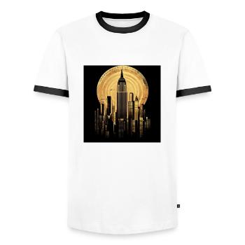 New York gold 2 - Männer Kontrast-T-Shirt - Weiß/Schwarz - Vorne - AI Model Female 172 light (172cm) & AI Model Male 178 dark (178cm)