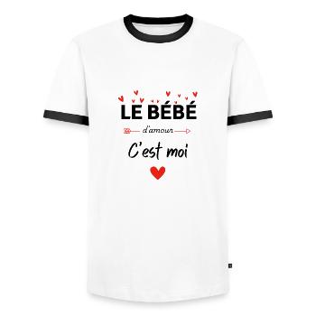 Le bébé d’amour c’est moi - assorti maman - T-shirt contrasté Homme - blanc/noir - Devant - AI Model Female 172 light (172cm) & AI Model Male 178 dark (178cm)