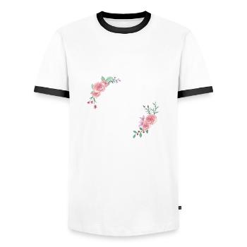 Pink floral letter j - Men's Ringer Shirt - white/black - Front - AI Model Female 172 light (172cm) & AI Model Male 178 dark (178cm)