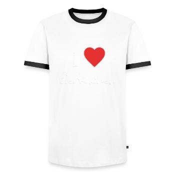 I love pancakes Funny design I love - Men's Ringer Shirt - white/black - Front - AI Model Female 172 light (172cm) & AI Model Male 178 dark (178cm)