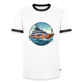 Super Yacht - Men's Ringer Shirt - white/black - Front - AI Model Female 172 light (172cm) & AI Model Male 178 dark (178cm)