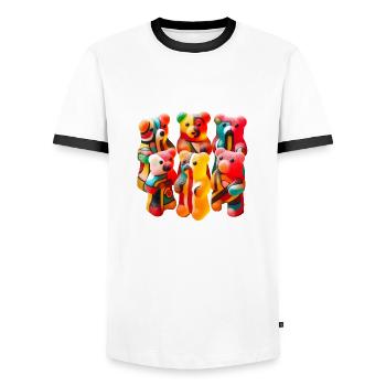 Gummibärchen mit abstraktem Muster - Männer Kontrast-T-Shirt - Weiß/Schwarz - Vorne - AI Model Female 172 light (172cm) & AI Model Male 178 dark (178cm)