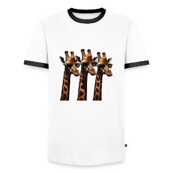 3 Giraffen mit Sonnenbrillen - Männer Kontrast-T-Shirt - Weiß/Schwarz - Vorne - AI Model Female 172 light (172cm) & AI Model Male 178 dark (178cm)