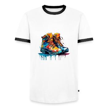Bunte Schuhe - Männer Kontrast-T-Shirt - Weiß/Schwarz - Vorne - AI Model Female 172 light (172cm) & AI Model Male 178 dark (178cm)