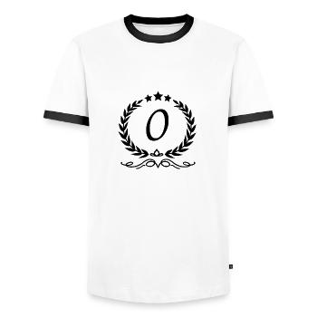 Letter o crown - Men's Ringer Shirt - white/black - Front - AI Model Female 172 light (172cm) & AI Model Male 178 dark (178cm)