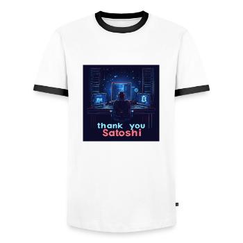 Bitcoin Satoshi - Men's Ringer Shirt - white/black - Front - AI Model Female 172 light (172cm) & AI Model Male 178 dark (178cm)