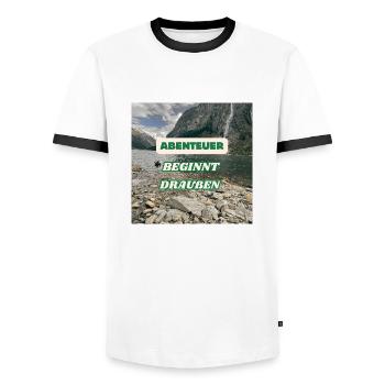 Abenteuer beginnt draußen - Männer Kontrast-T-Shirt - Weiß/Schwarz - Vorne - AI Model Female 172 light (172cm) & AI Model Male 178 dark (178cm)
