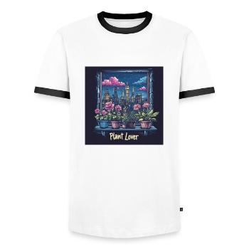 Amoureux des plantes NYC - T-shirt contrasté Homme - blanc/noir - Devant - AI Model Female 172 light (172cm) & AI Model Male 178 dark (178cm)