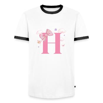 Letter h pink clouds - Men's Ringer Shirt - white/black - Front - AI Model Female 172 light (172cm) & AI Model Male 178 dark (178cm)