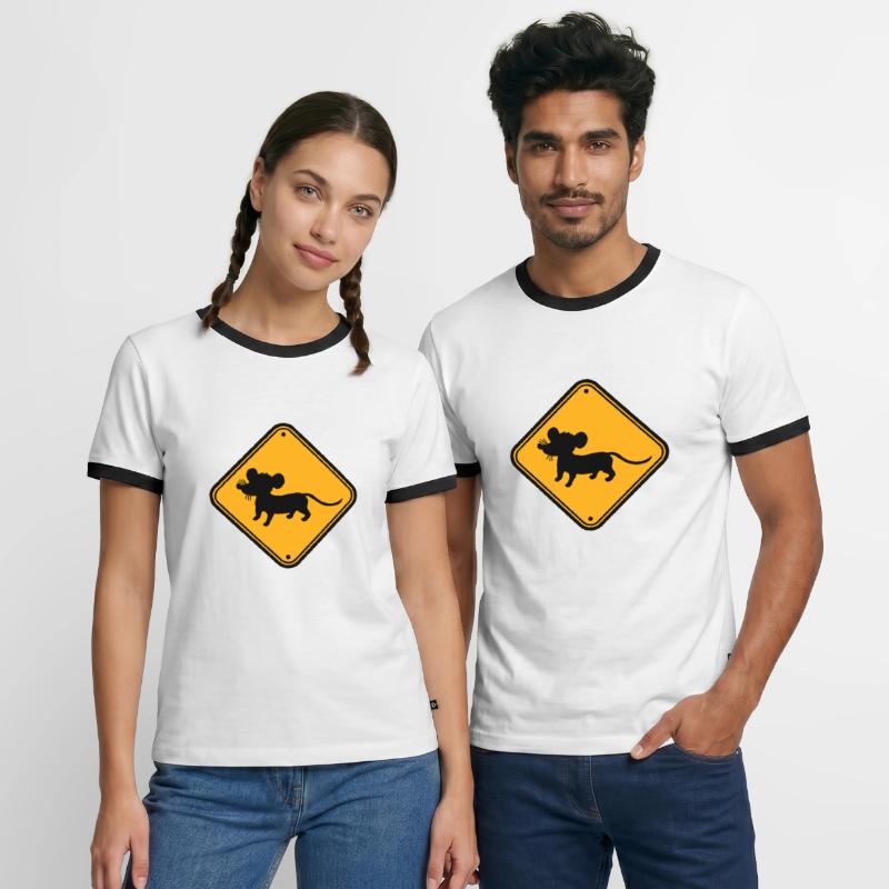 Evil Mouse Shield Warning Caution Caution Danger Men's Ringer Shirt