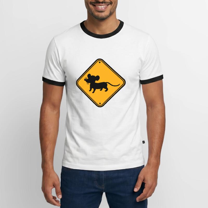 Evil Mouse Shield Warning Caution Caution Danger Men's Ringer Shirt
