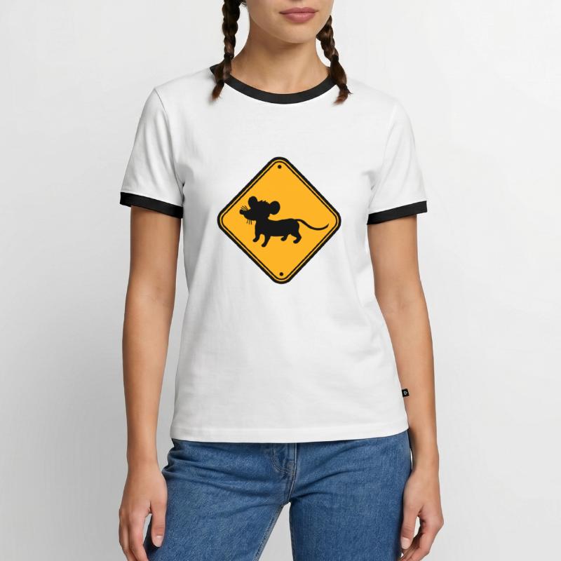 Evil Mouse Shield Warning Caution Caution Danger Men's Ringer Shirt