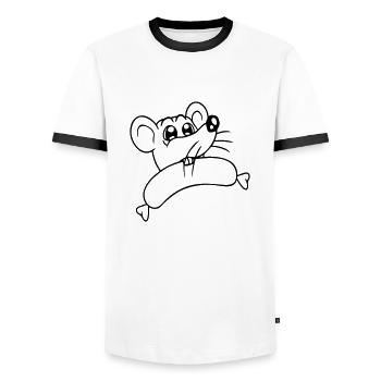 Mouse big sausage eating hunger sausage grilling - Men's Ringer Shirt - white/black - Front - AI Model Female 172 light (172cm) & AI Model Male 178 dark (178cm)