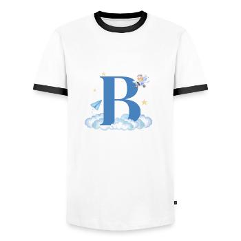 Letter b blue clouds airplane child - Men's Ringer Shirt - white/black - Front - AI Model Female 172 light (172cm) & AI Model Male 178 dark (178cm)