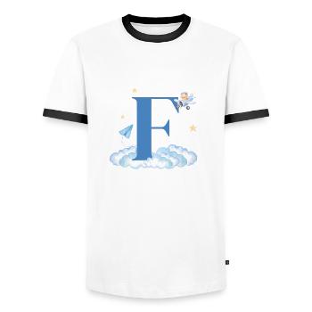 Letter f blue clouds airplane child - Men's Ringer Shirt - white/black - Front - AI Model Female 172 light (172cm) & AI Model Male 178 dark (178cm)