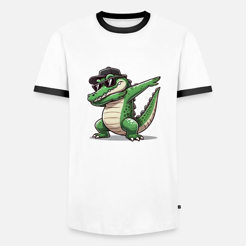 crocodile comic dabbing - Men's Ringer Shirt - white/black