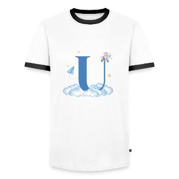 Letter u Blue Clouds Airplane Child - Men's Ringer Shirt - white/black - Front - AI Model Female 172 light (172cm) & AI Model Male 178 dark (178cm)
