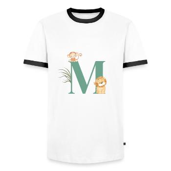 Lettre m vert animaux jungle - T-shirt contrasté Homme - blanc/noir - Devant - AI Model Female 172 light (172cm) & AI Model Male 178 dark (178cm)