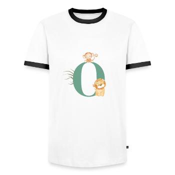 Lettre o vert animaux jungle - T-shirt contrasté Homme - blanc/noir - Devant - AI Model Female 172 light (172cm) & AI Model Male 178 dark (178cm)