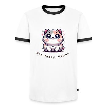 Not Today, Human – Lustiges Katzen Shirt - Männer Kontrast-T-Shirt - Weiß/Schwarz - Vorne - AI Model Female 172 light (172cm) & AI Model Male 178 dark (178cm)